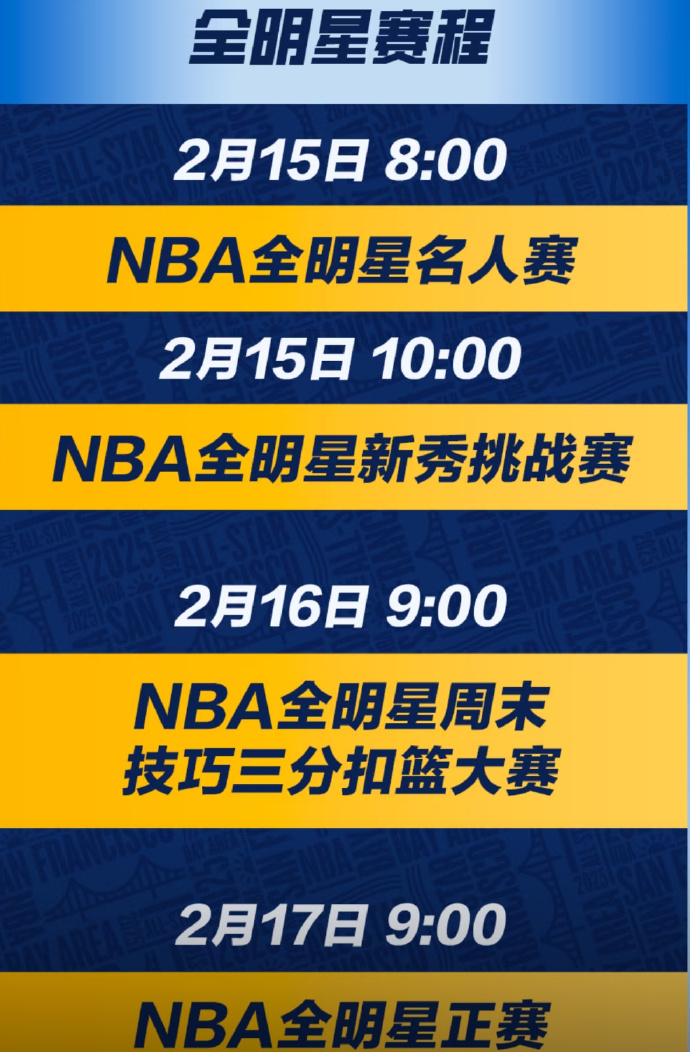 2月15日至17日  2025NBA全明星赛 全新赛制